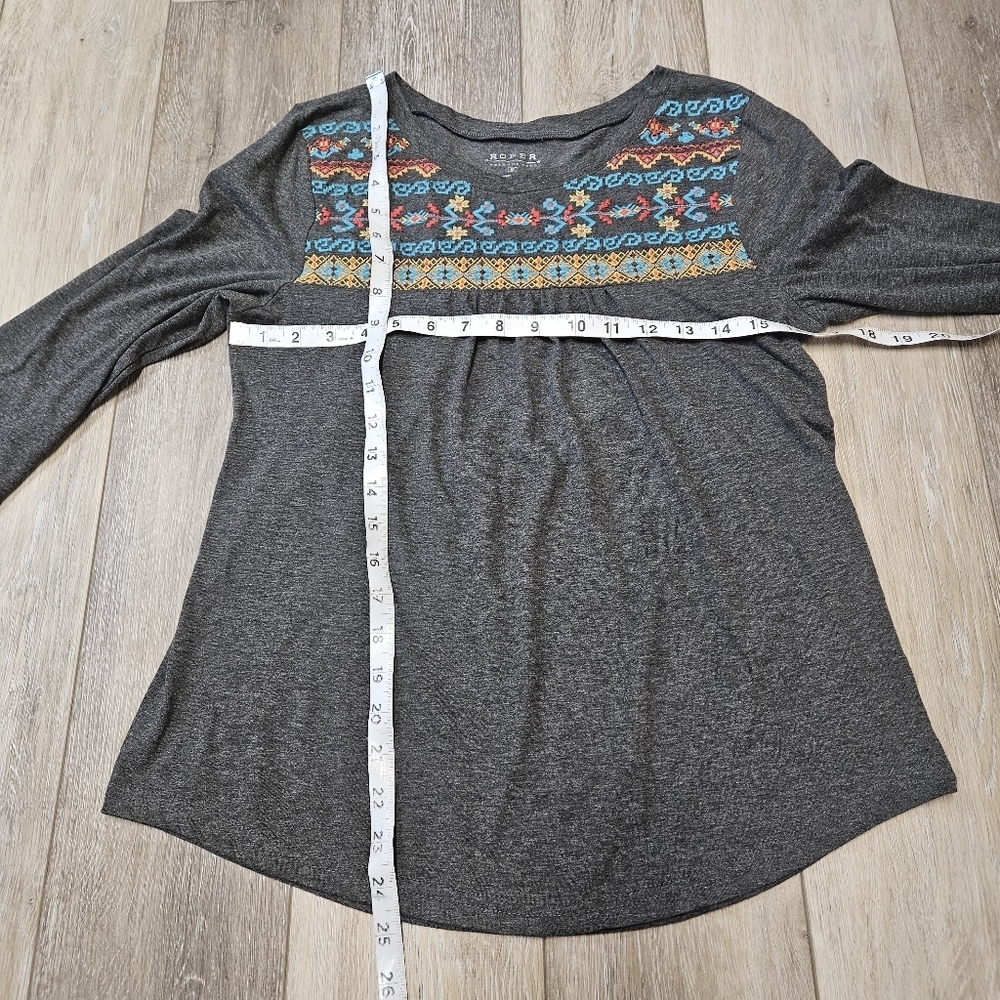 Roper Bell Sleeve Grey Embroidered Top Blouse Western Cowgirl Women's Medium - Picture 4 of 10